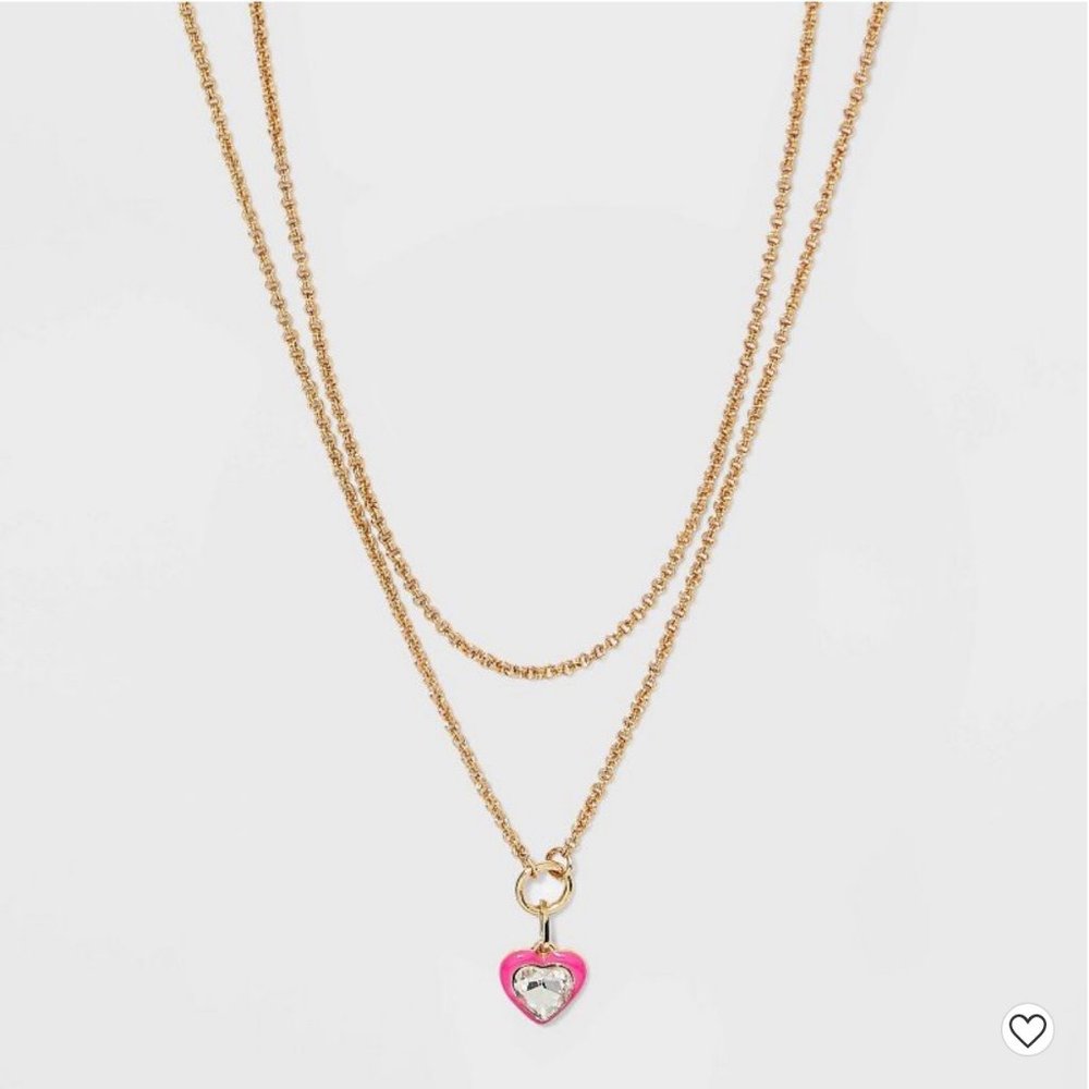 NWT SUGARFIX by BaubleBar Crystal and Enamel Pink Heart Pendant Necklace